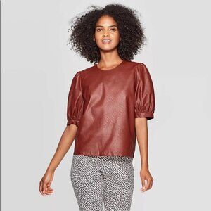 WHO What Wear Faux Leather Top XS